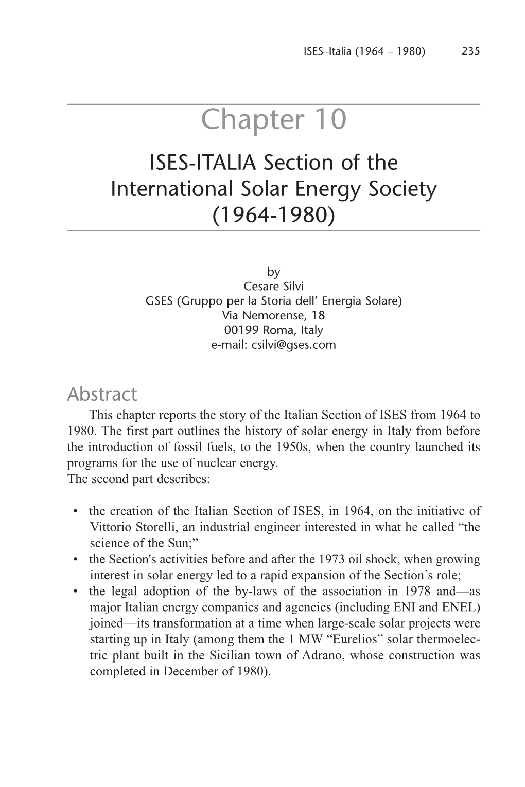 ISES-ITALIA Section of the International Solar Energy Society (1964-1980)