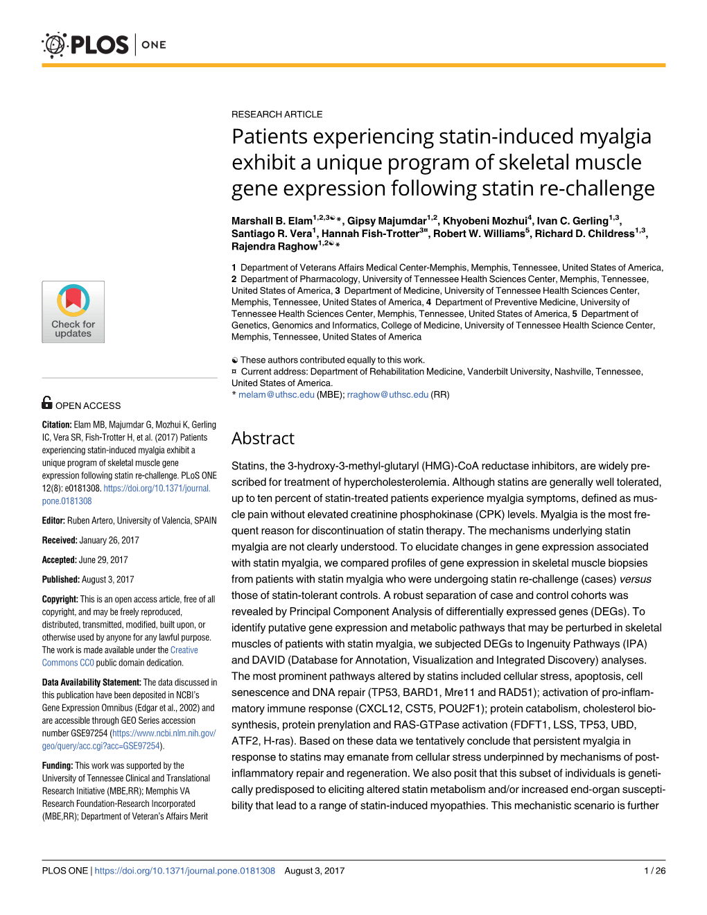 Patients Experiencing Statin-Induced Myalgia Exhibit a Unique Program of Skeletal Muscle Gene Expression Following Statin Re-Challenge
