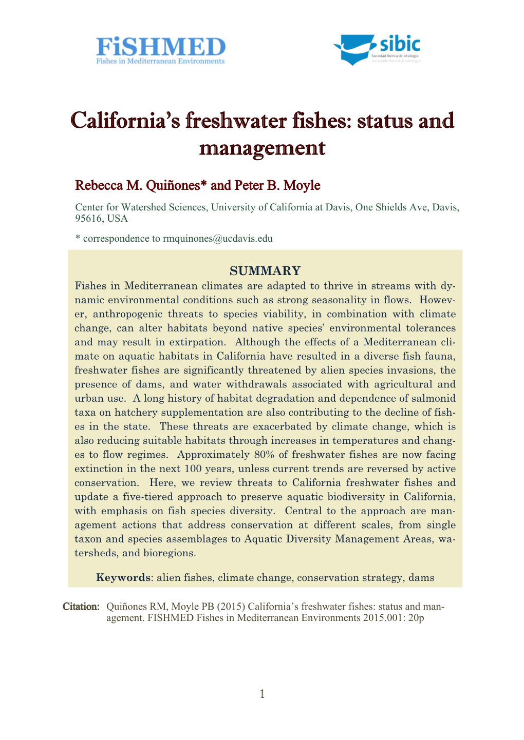 California's Freshwater Fishes: Status and Management