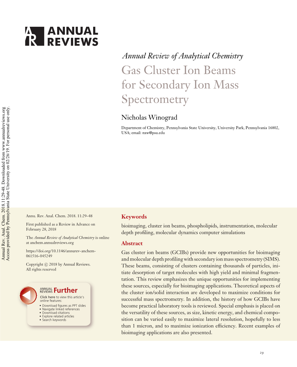 Gas Cluster Ion Beams for Secondary Ion Mass Spectrometry