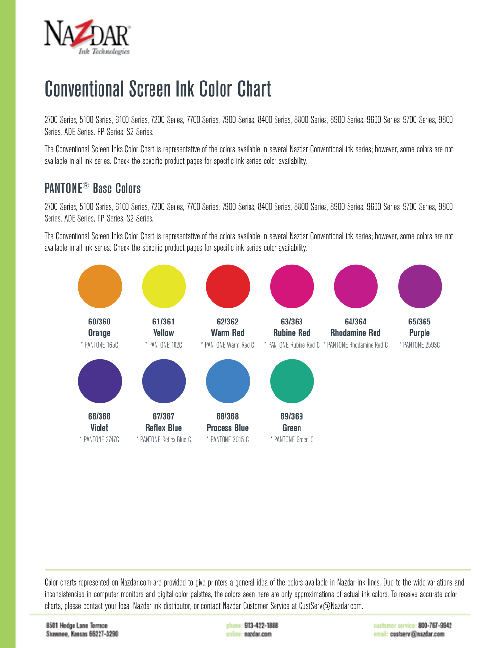 Conventional Screen Ink Color Chart