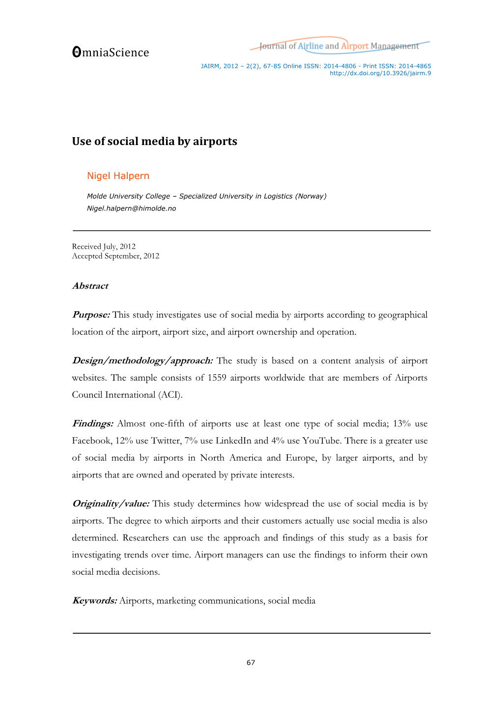 Use of Social Media by Airports