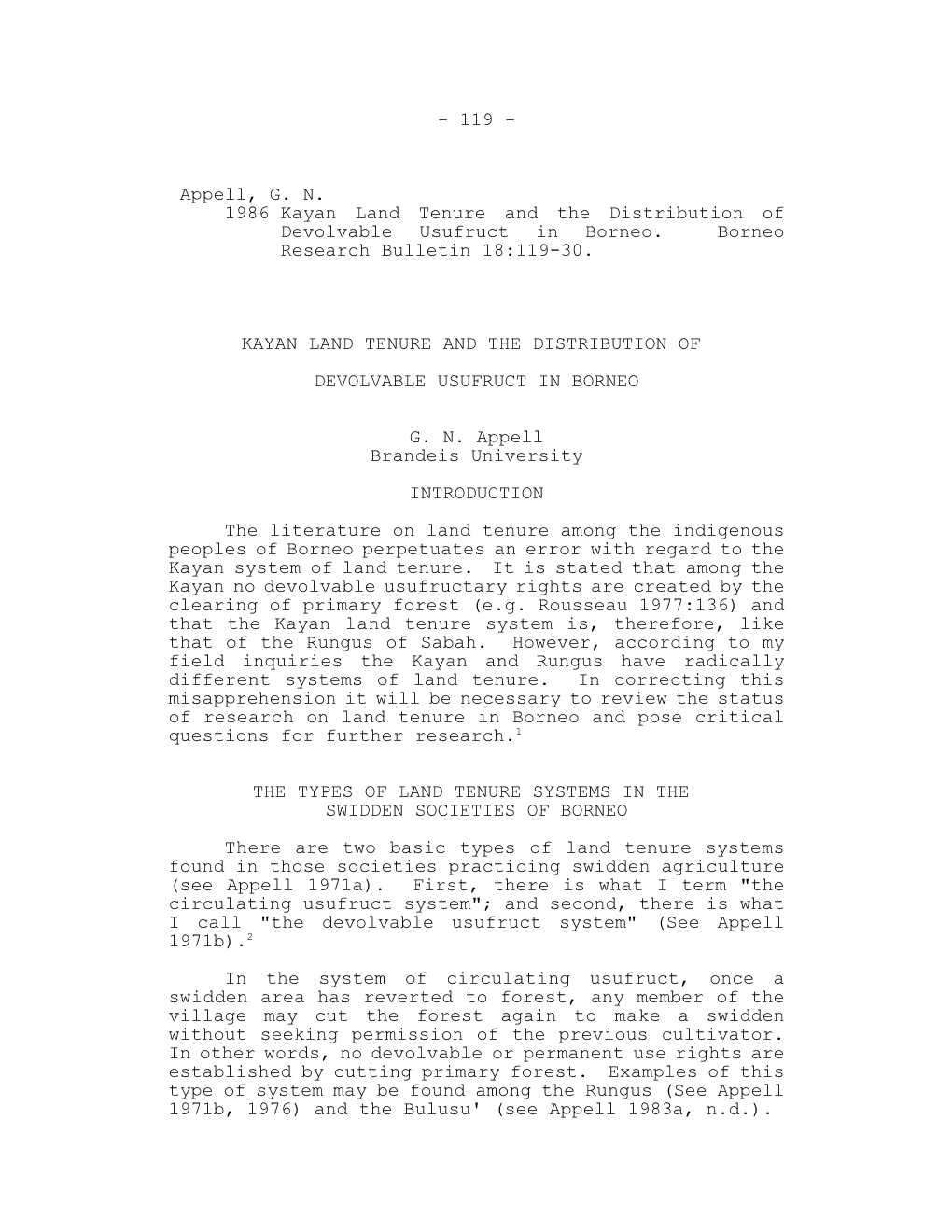 Appell, GN 1986 Kayan Land Tenure and the Distribution of Devolvable