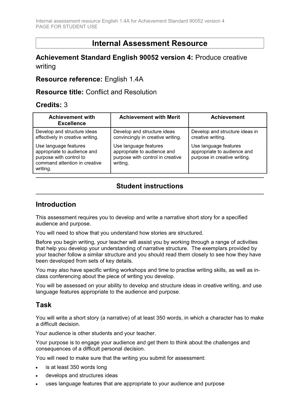 Level 1 English Internal Assessment Resource