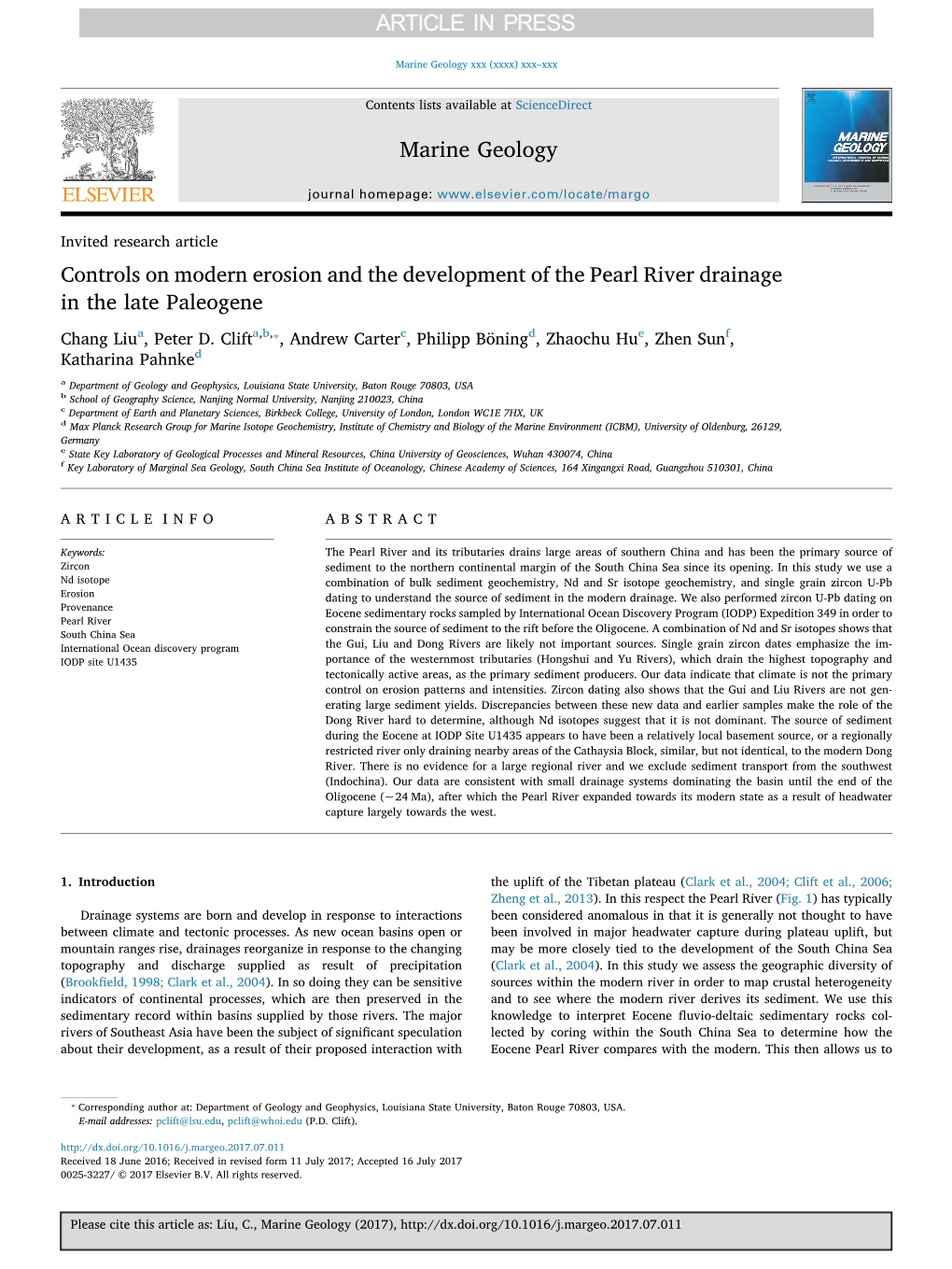 Controls on Modern Erosion and the Development of the Pearl River Drainage in the Late Paleogene