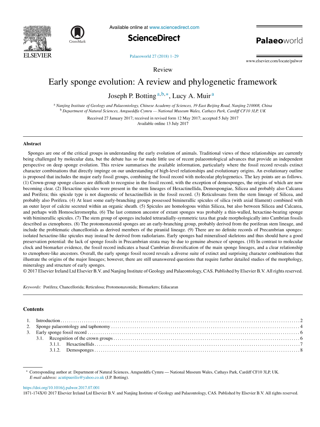 Early Sponge Evolution: a Review and Phylogenetic Framework