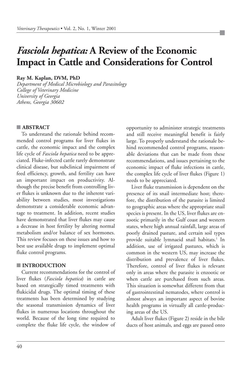 Fasciola Hepatica: a Review of the Economic Impact in Cattle and Considerations for Control