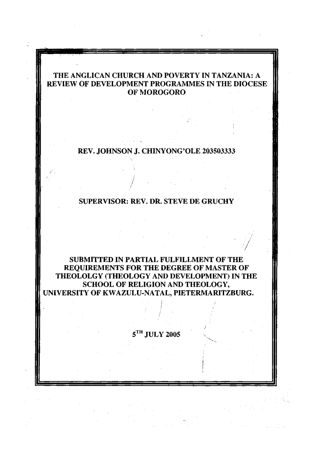 The Anglican Church and Poverty in Tanzania: a Review of Development Programmes in the Diocese of Morogoro