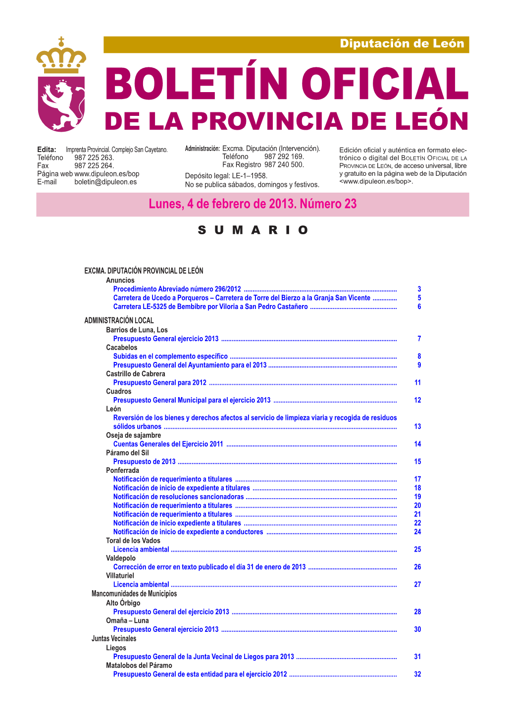 Boletín Oficial De La Provincia De León