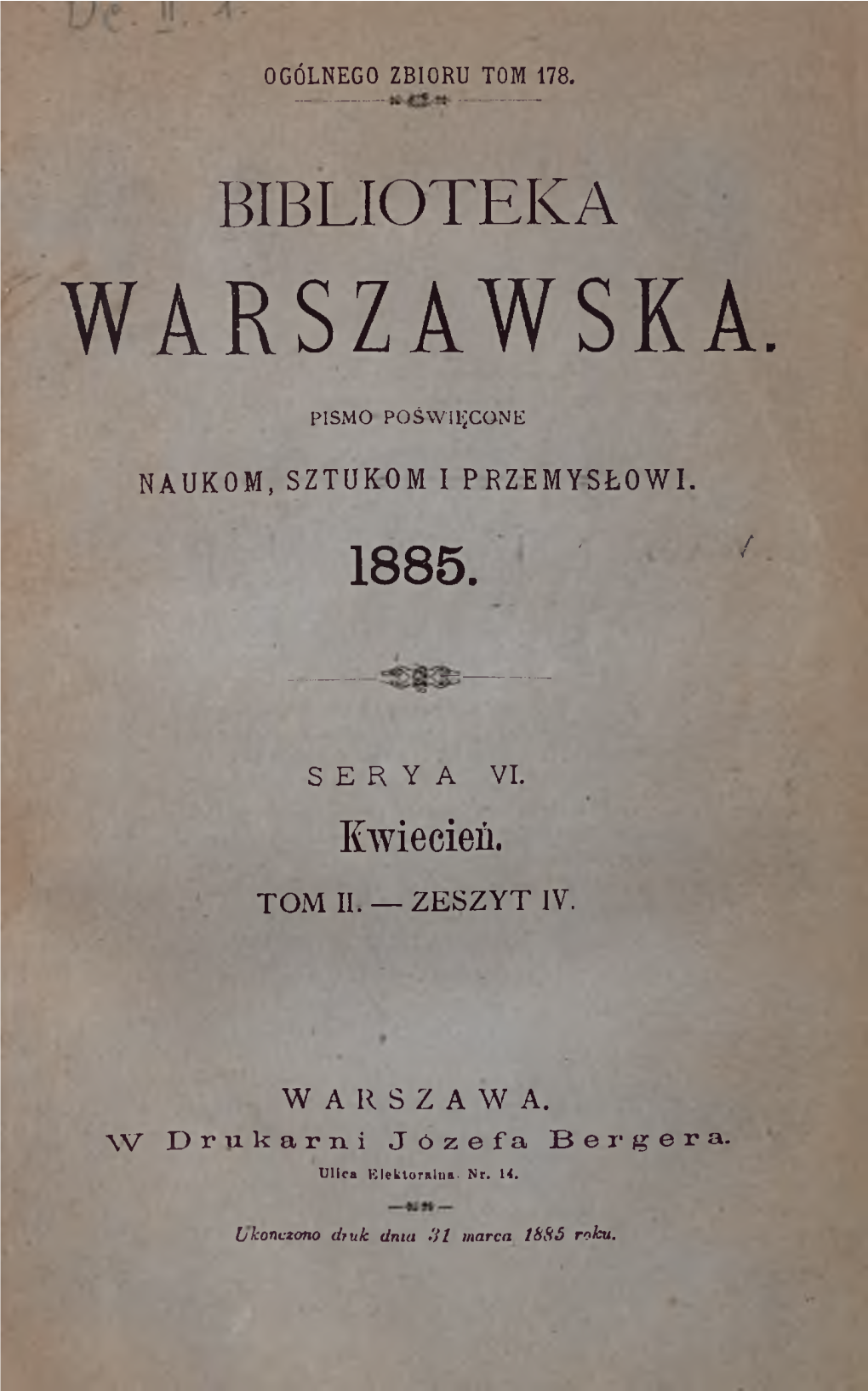 Biblioteka Warszawska 1885, Tom 2, Zeszyt 4