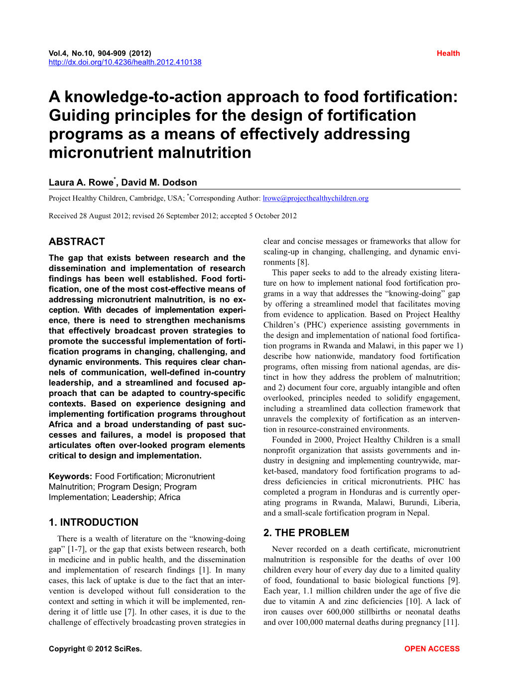 A Knowledge-To-Action Approach to Food Fortification: Guiding Principles for the Design of Fortification Programs As a Means Of