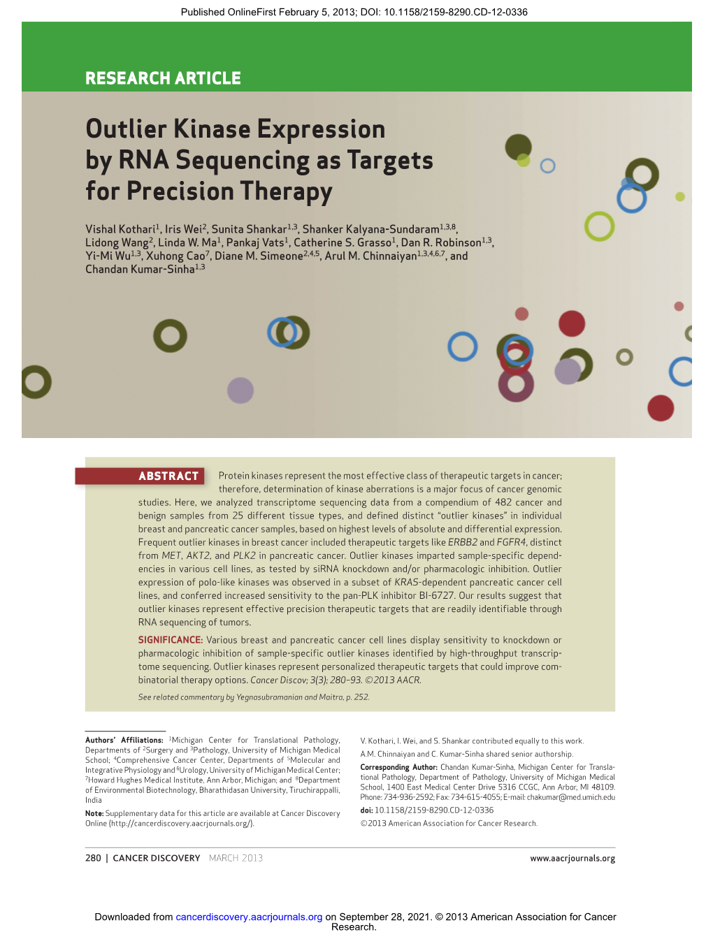 Outlier Kinase Expression by RNA Sequencing As Targets for Precision Therapy