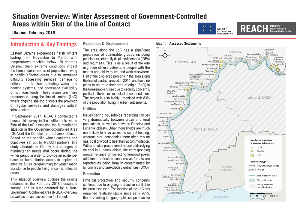 Situation Overview: Winter Assessment of Government-Controlled Areas Within 5Km of the Line of Contact Ukraine, February 2018