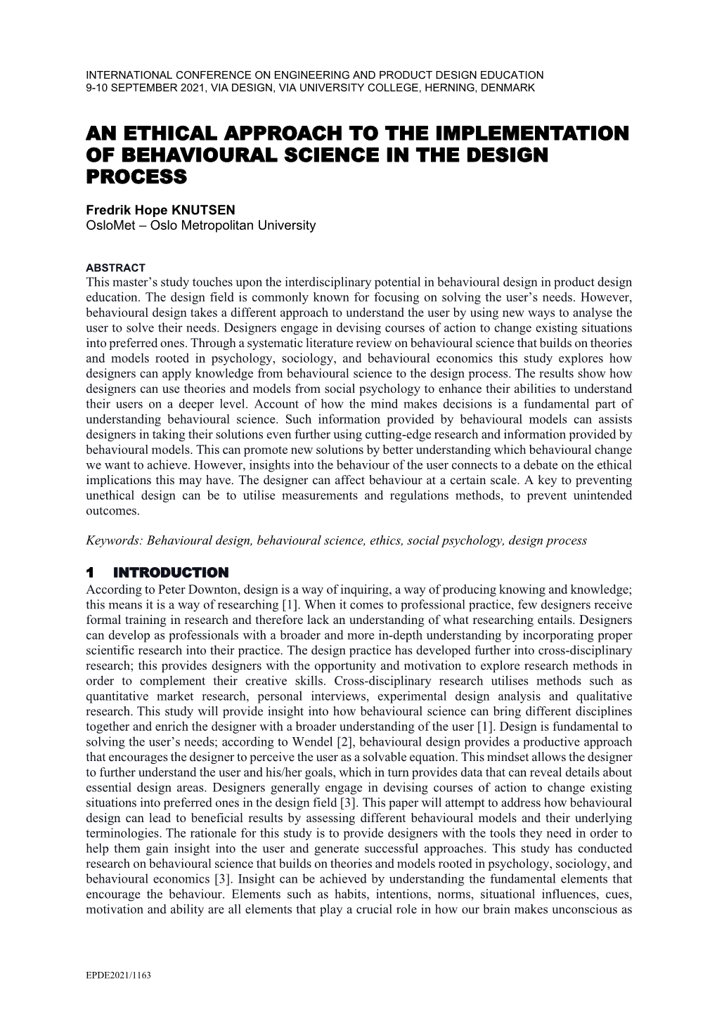 An Ethical Approach to the Implementation of Behavioural Science in the Design Process