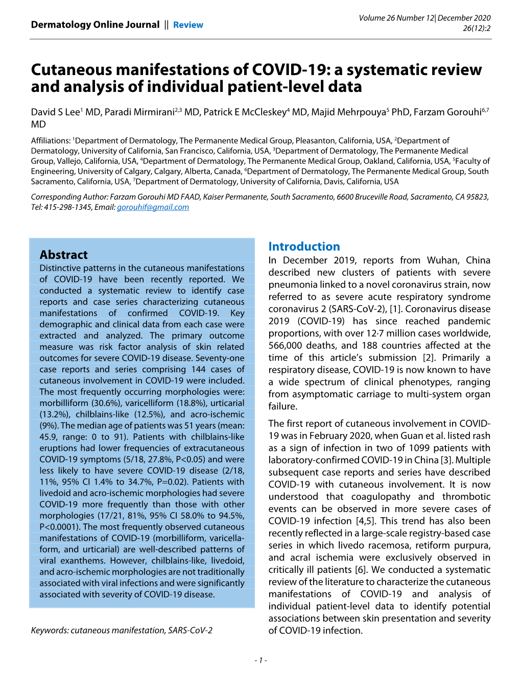 Cutaneous Manifestations of COVID-19: a Systematic Review and Analysis of Individual Patient-Level Data