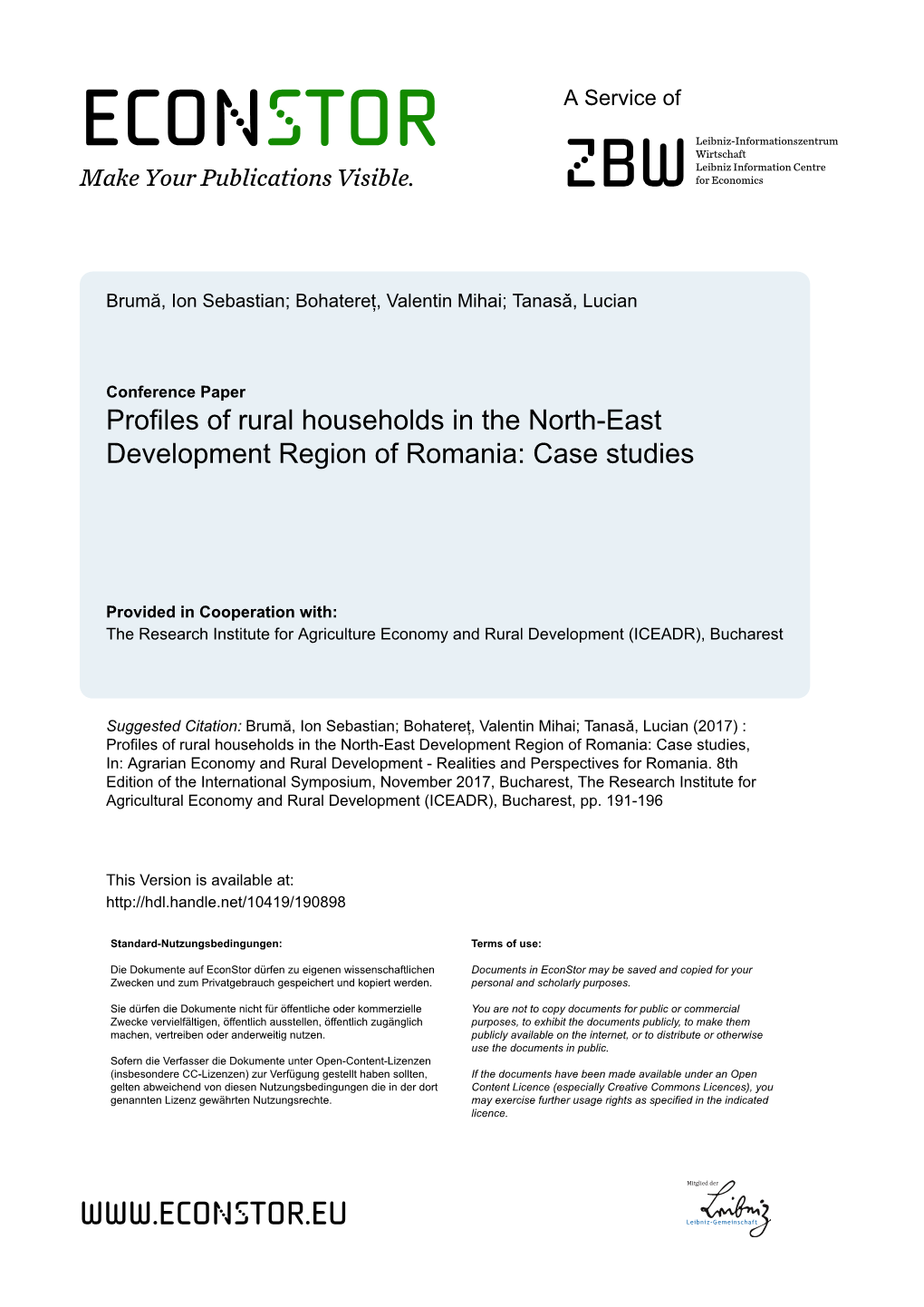 Profiles of Rural Households in the North-East Development Region of Romania: Case Studies