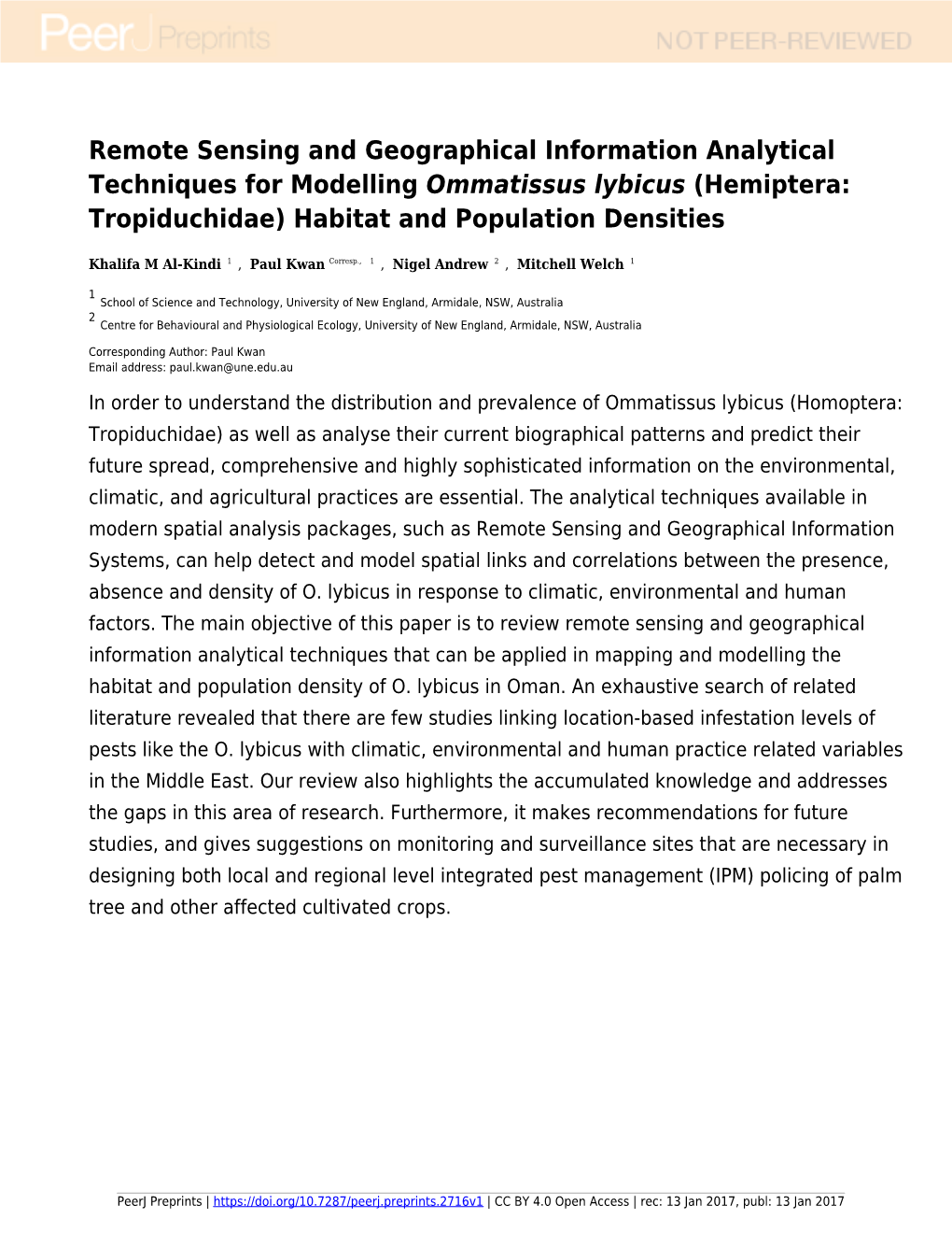 Remote Sensing and Geographical Information Analytical Techniques for Modelling Ommatissus Lybicus (Hemiptera: Tropiduchidae) Habitat and Population Densities