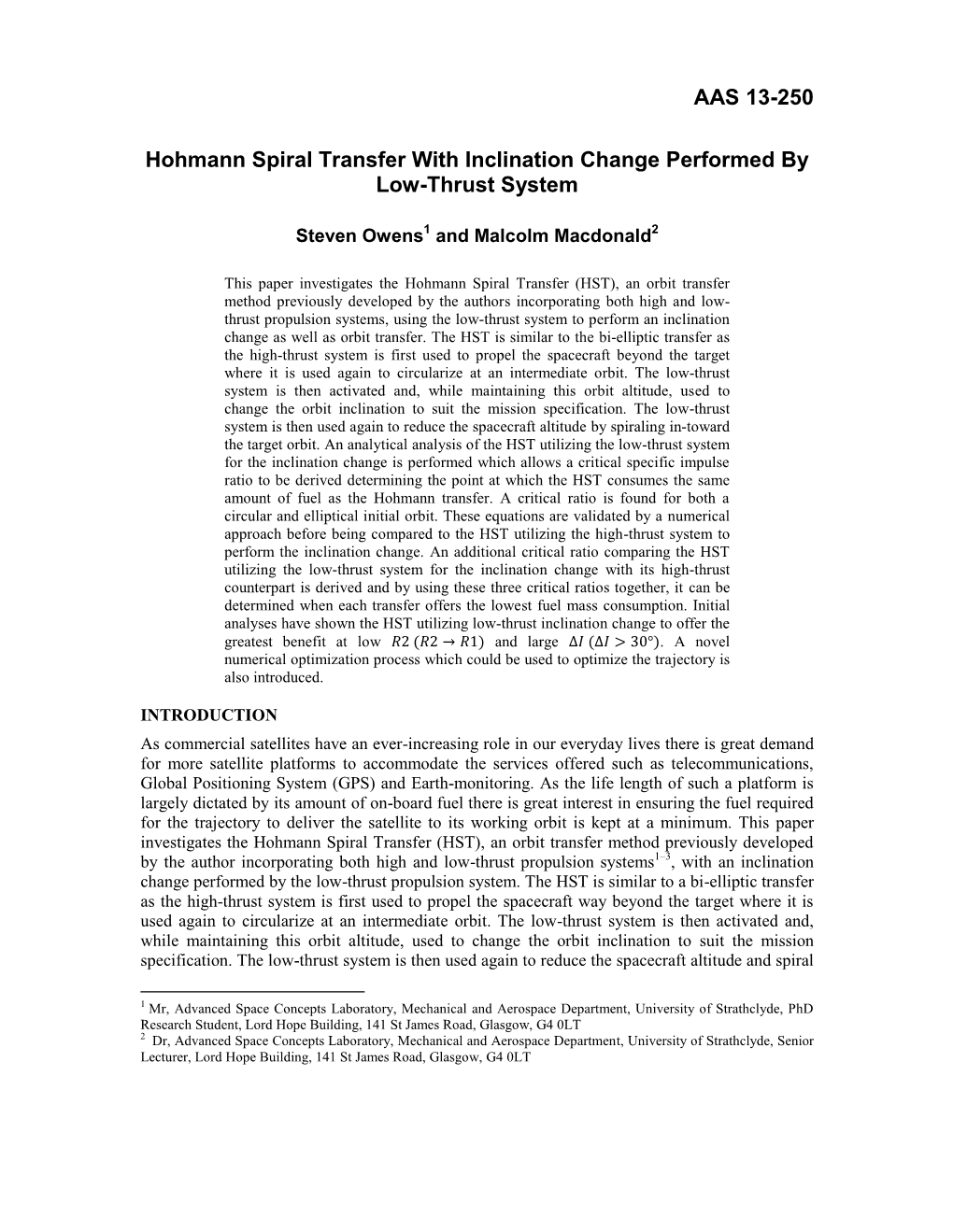 AAS 13-250 Hohmann Spiral Transfer with Inclination Change Performed