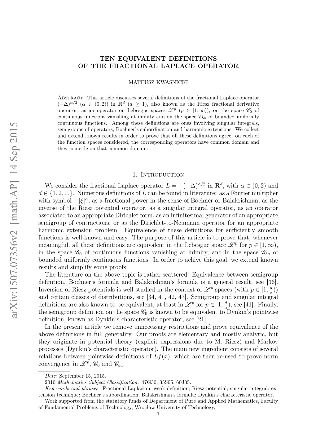 Arxiv:1507.07356V2 [Math.AP]