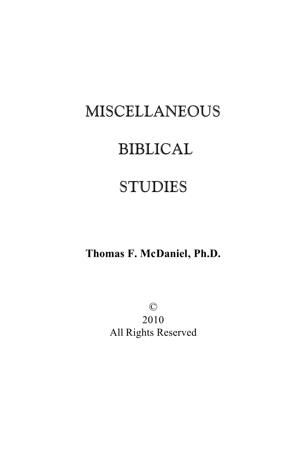 Miscellaneous Biblical Studies