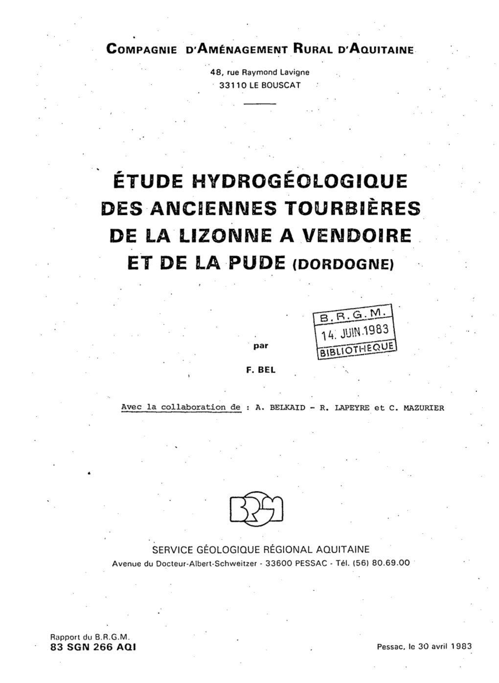 ةtude Hydrogةologique De La Lizonne A