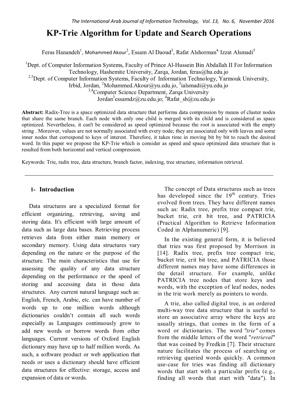 KP-Trie Algorithm for Update and Search Operations