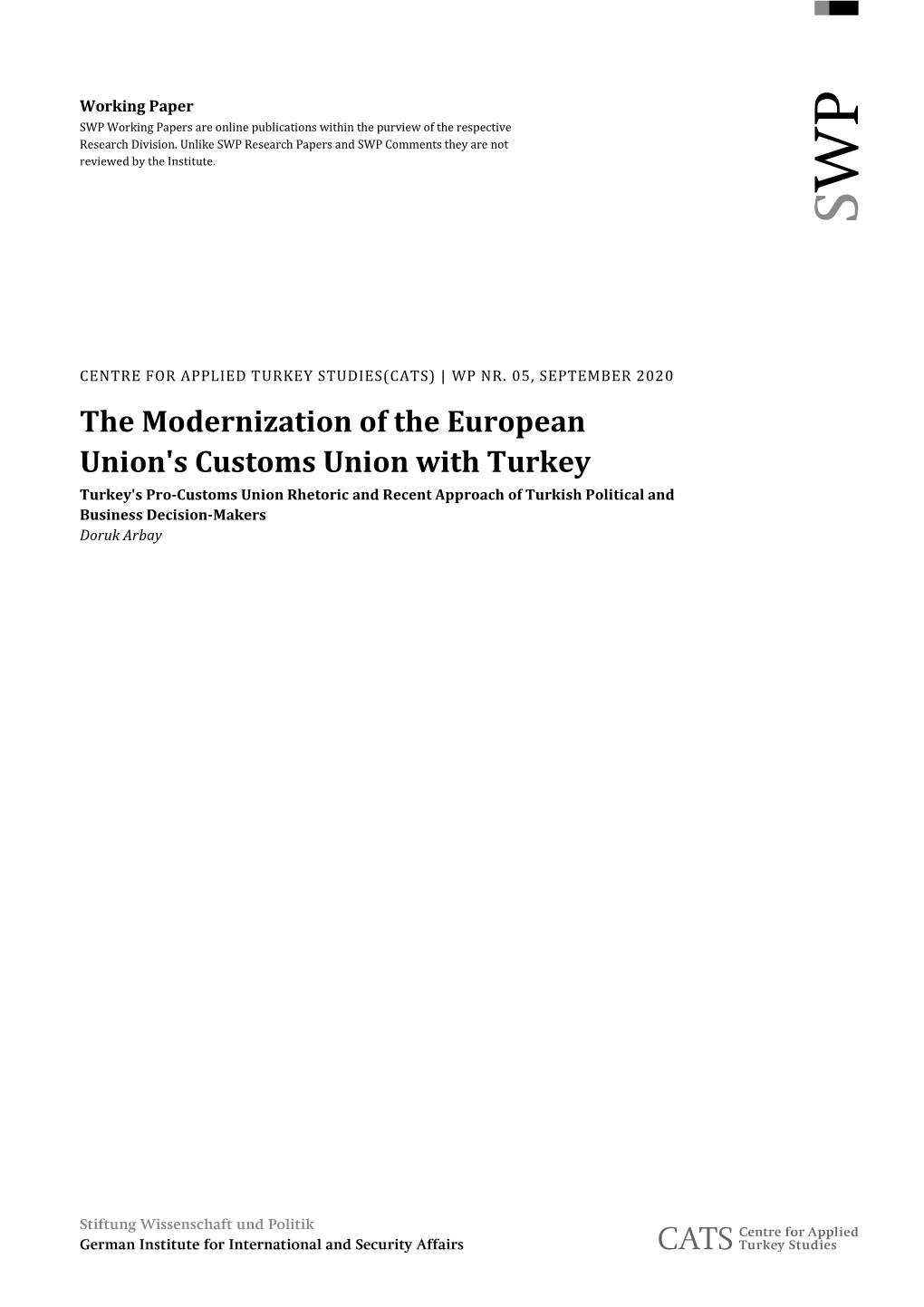 The Modernization of the European Union's Customs Union with Turkey