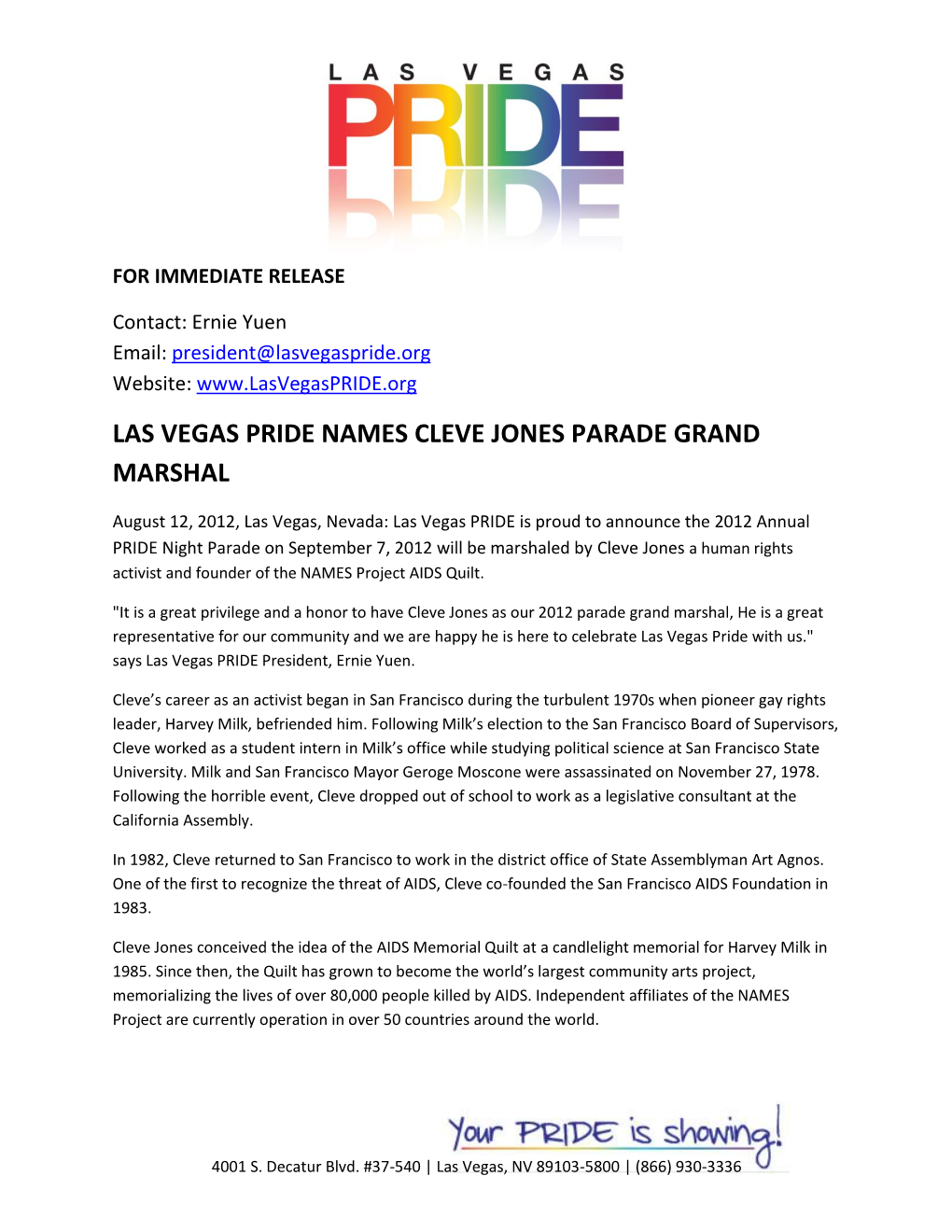 Las Vegas Pride Names Cleve Jones Parade Grand Marshal