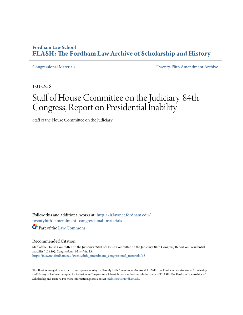 Staff of House Committee on the Judiciary, 84Th Congress, Report On