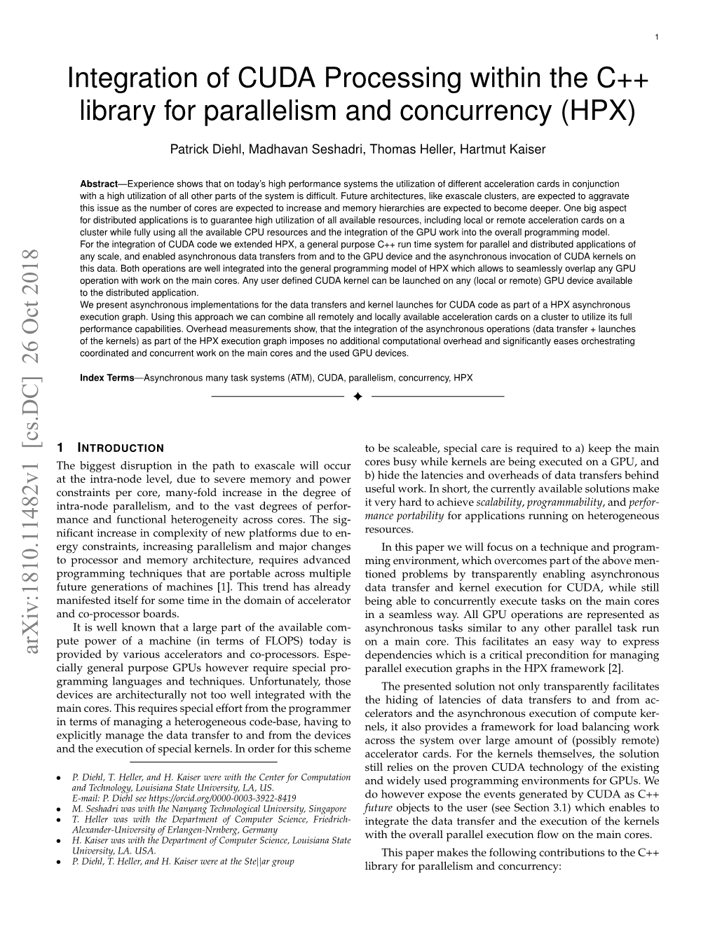 Integration of CUDA Processing Within the C++ Library for Parallelism and Concurrency (HPX)