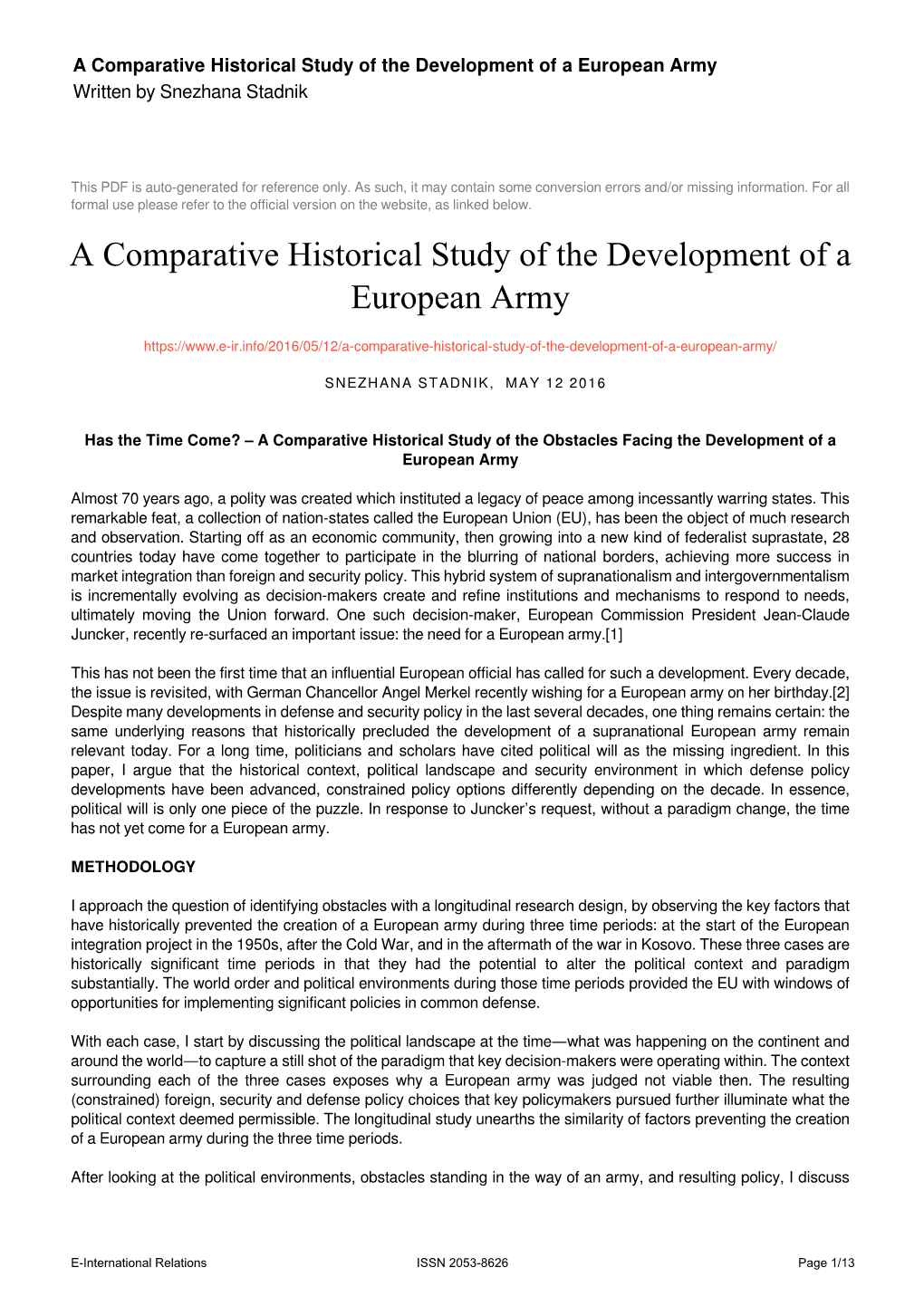 A Comparative Historical Study of the Development of a European Army Written by Snezhana Stadnik