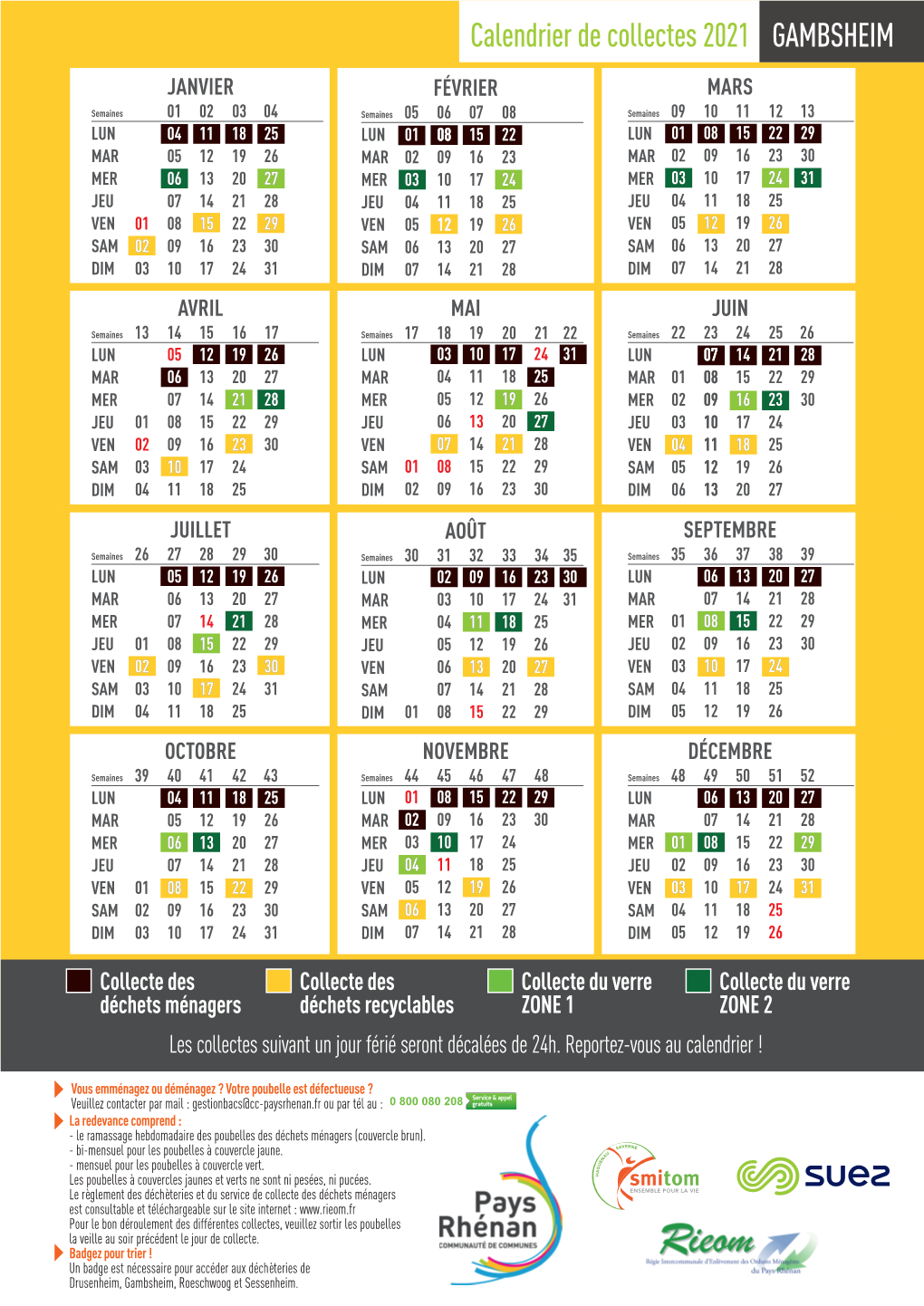 Calendrier De Collectes 2021 GAMBSHEIM