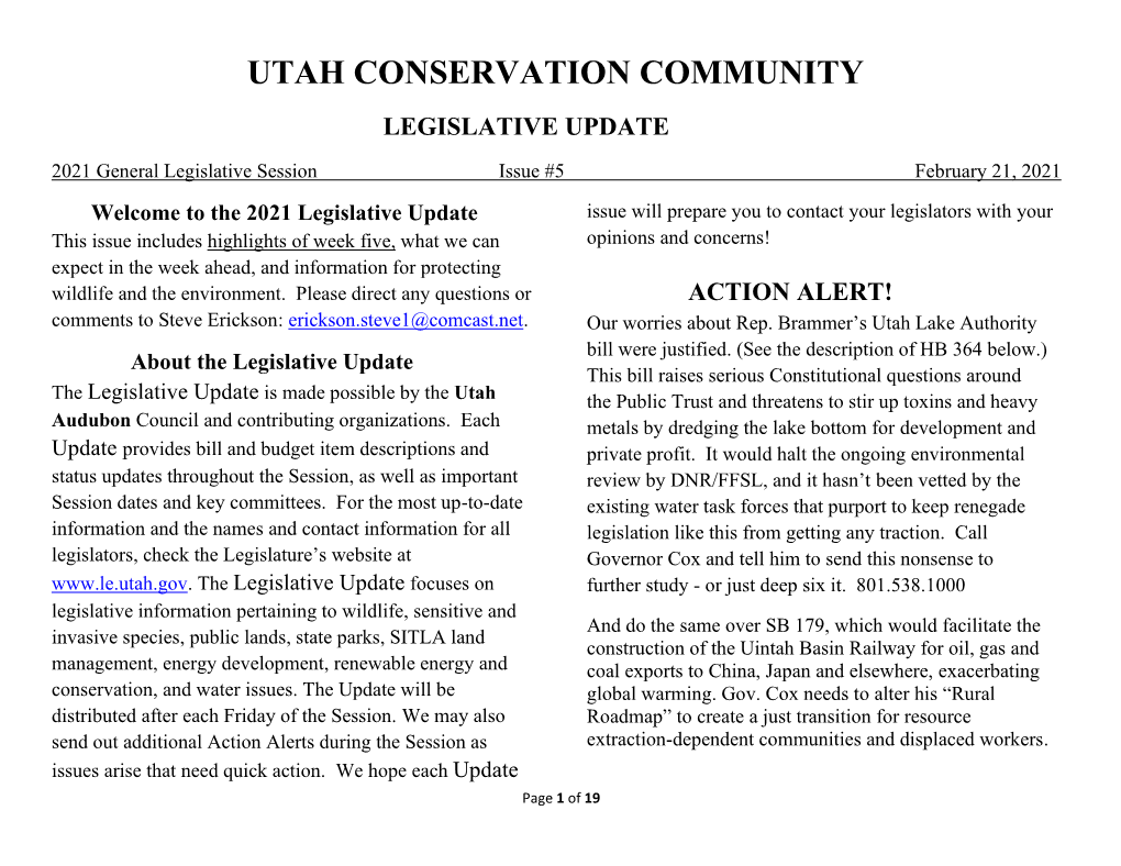 Utah Conservation Community Legislative Update