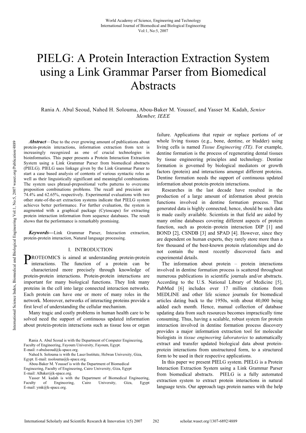 A Protein Interaction Extraction Systemusing a Link Grammar Parser from Biomedical Abstracts