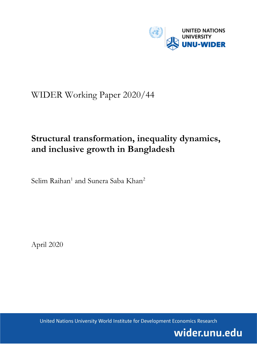 WIDER Working Paper 2020/44-Structural Transformation