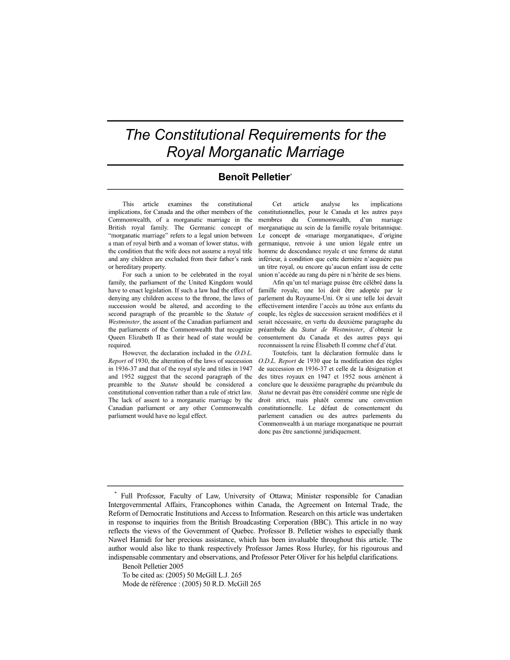 The Constitutional Requirements for the Royal Morganatic Marriage