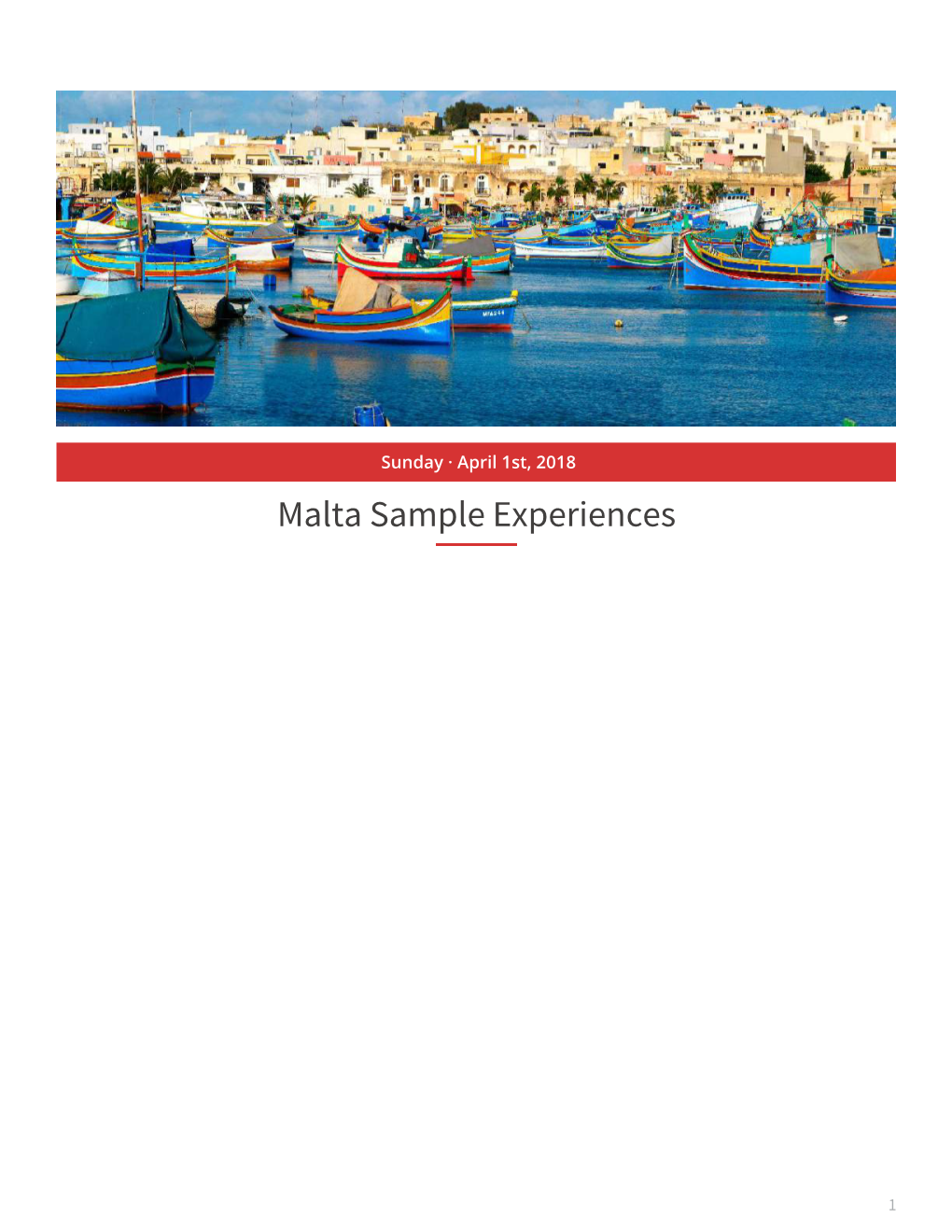 Malta Sample Experiences