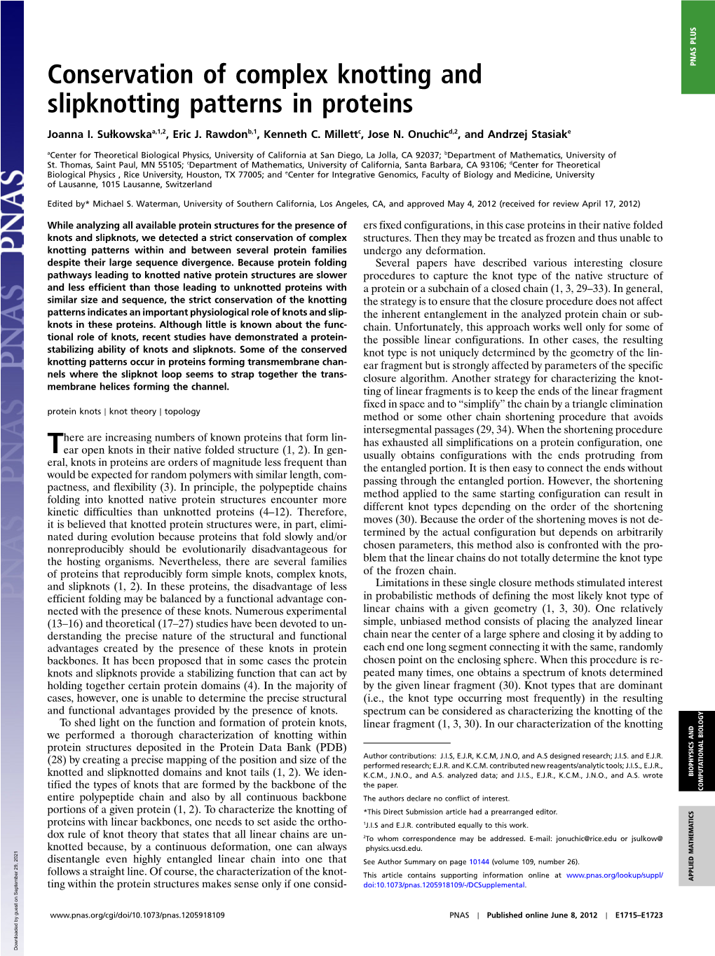 Conservation of Complex Knotting and Slipknotting Patterns in Proteins