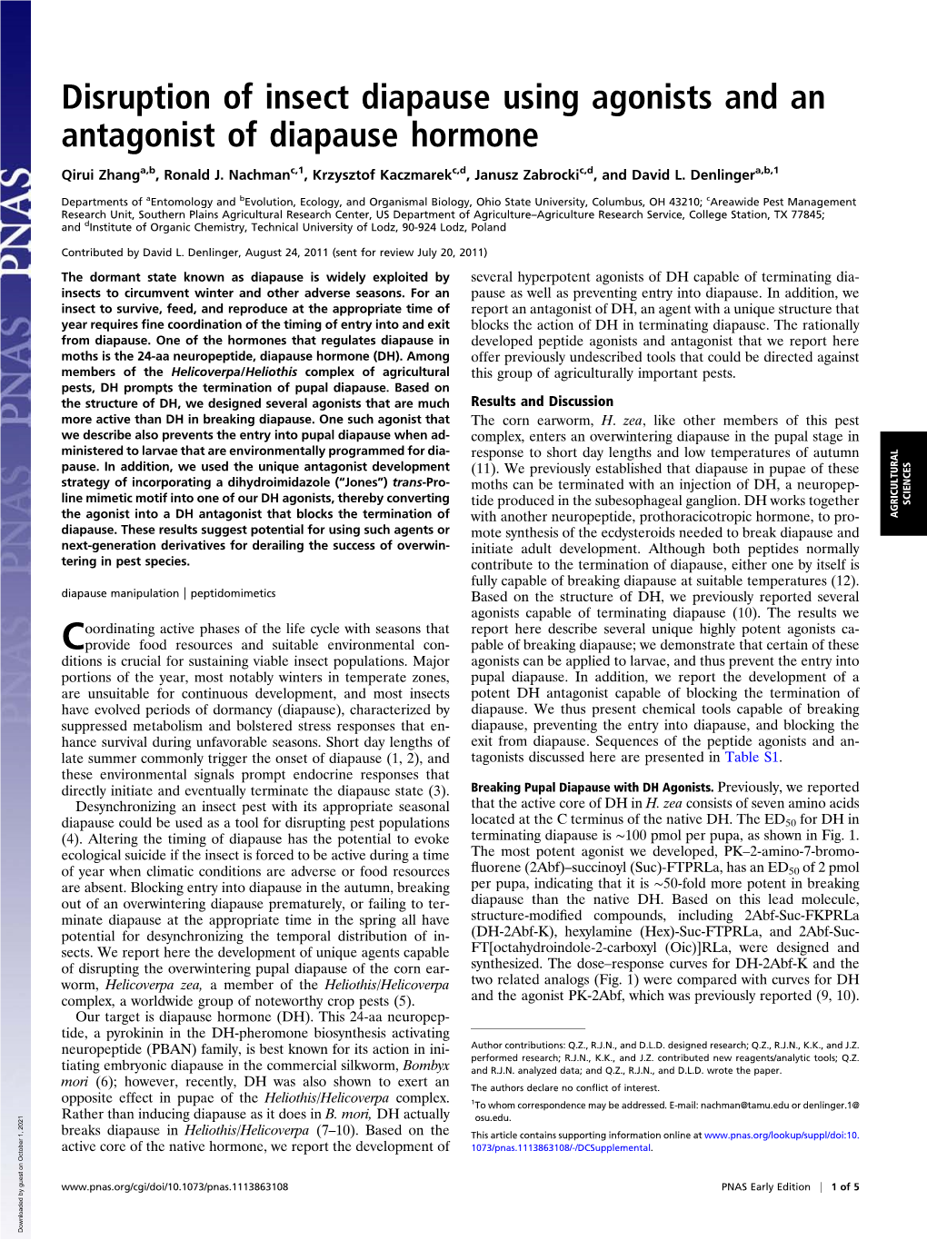 Disruption of Insect Diapause Using Agonists and an Antagonist of Diapause Hormone