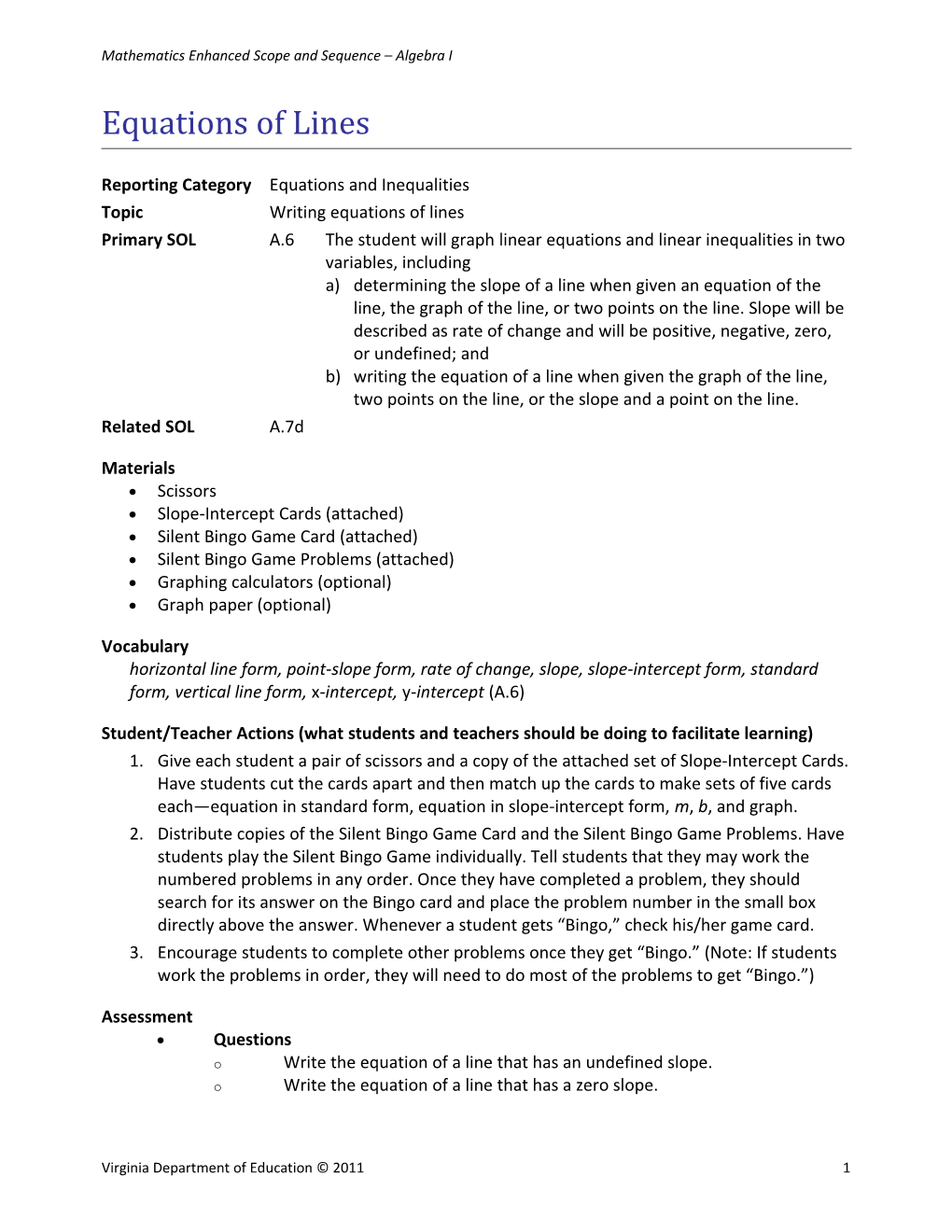 Mathematics Enhanced Scope and Sequence Algebra I