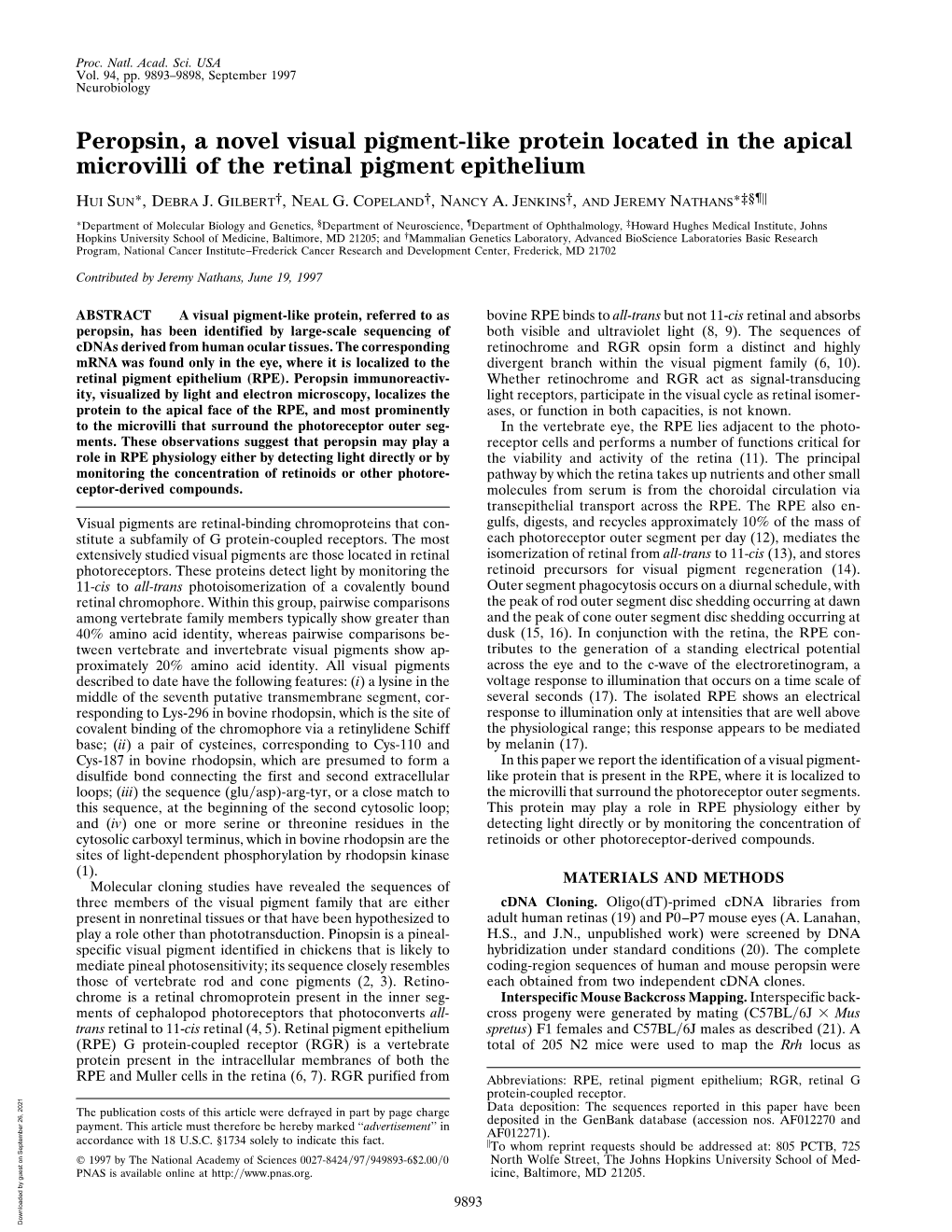 Peropsin, a Novel Visual Pigment-Like Protein Located in the Apical Microvilli of the Retinal Pigment Epithelium