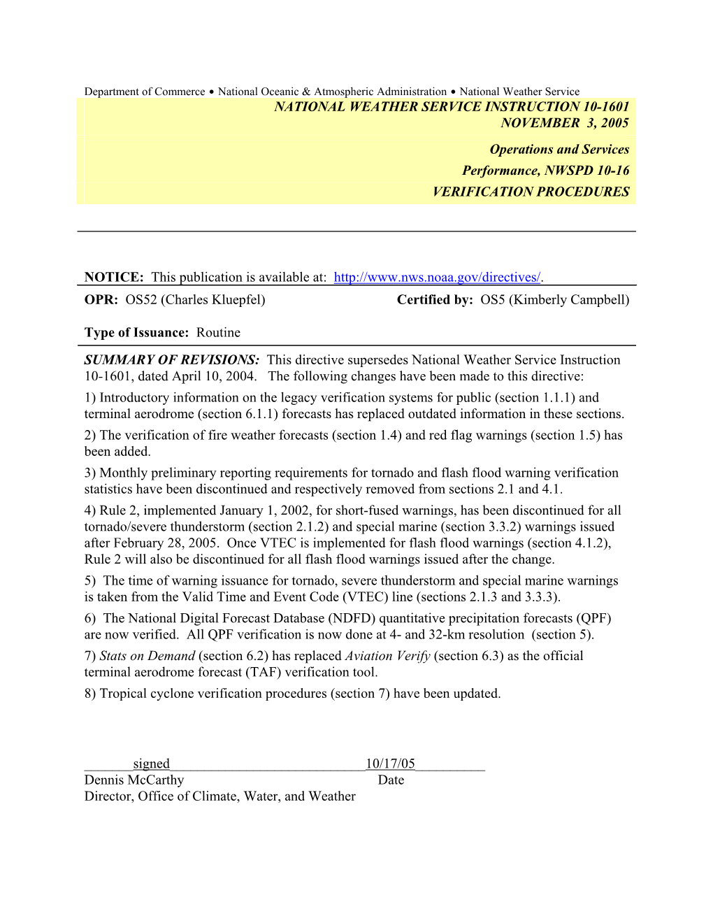 National Weather Service Instruction 10-1601 November 3, 2005