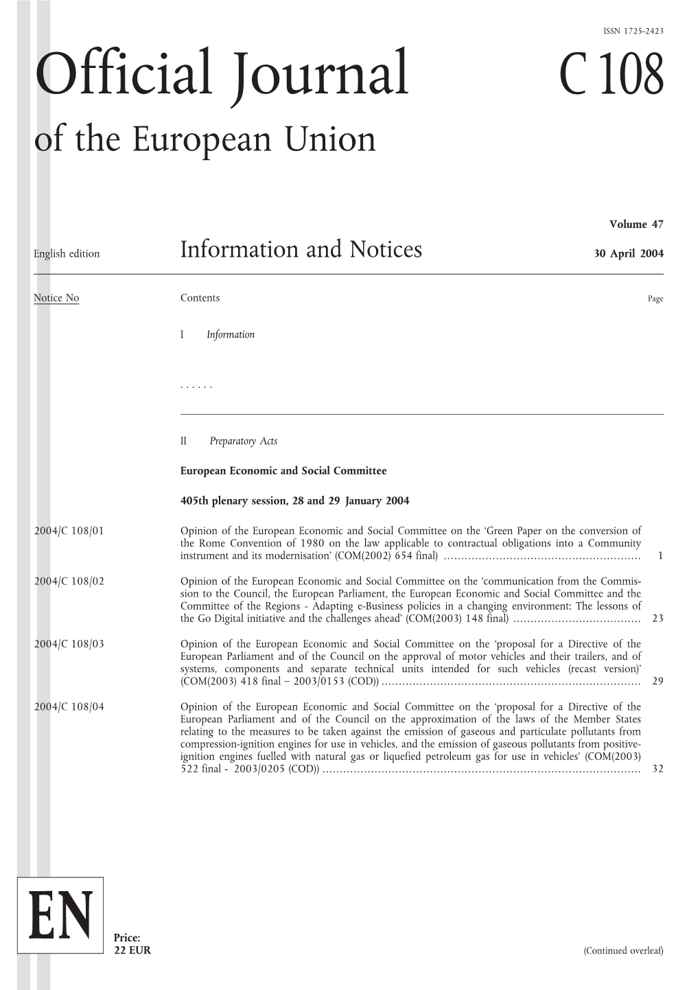 Official Journal C108 of the European Union