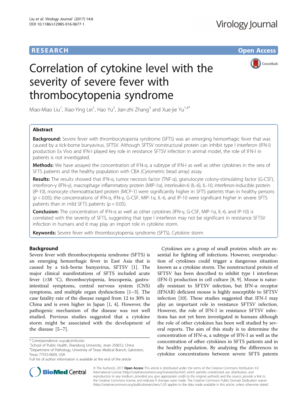 Correlation of Cytokine Level with the Severity of Severe Fever With