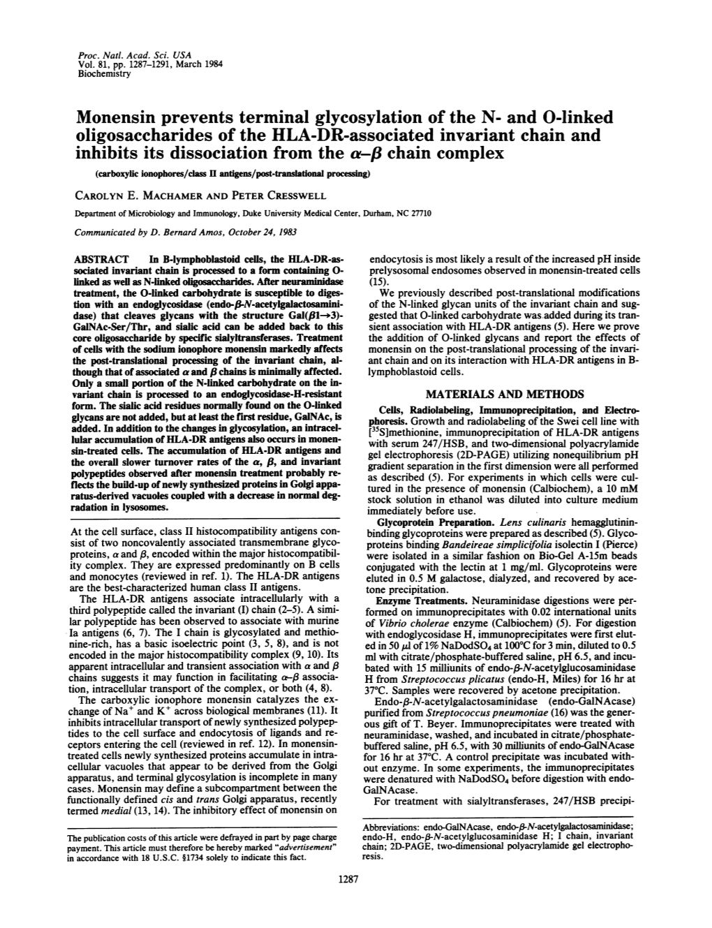 And 0-Linked Oligosaccharides of the HLA-DR-Associated Invariant Chain