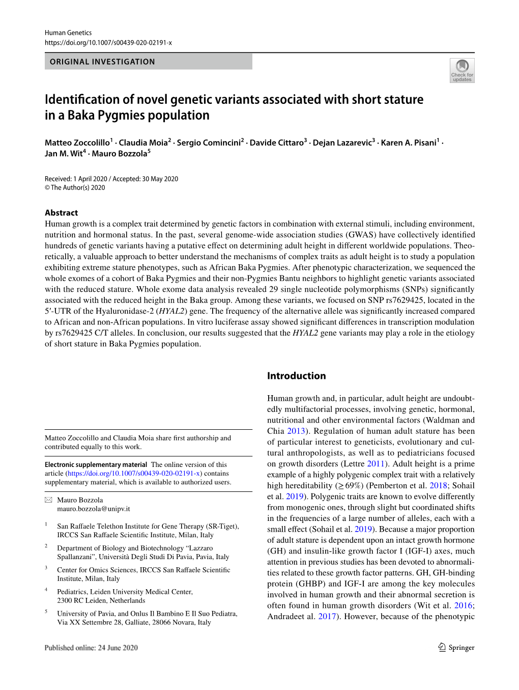 Identification of Novel Genetic Variants Associated with Short Stature in A