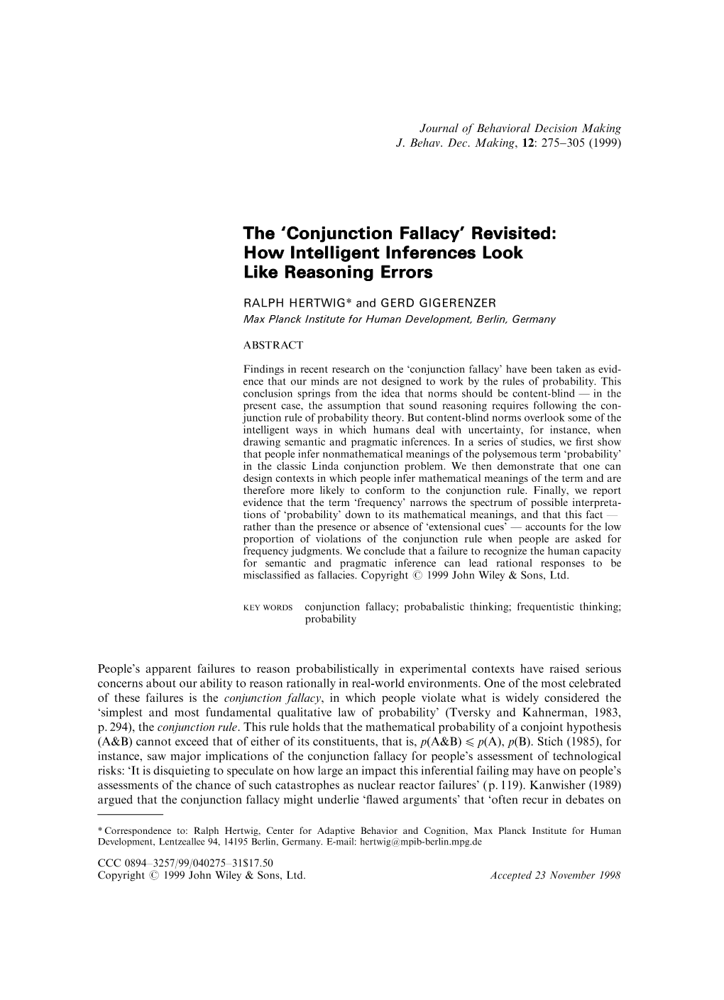 Conjunction Fallacy' Revisited: How Intelligent Inferences Look Like Reasoning Errors