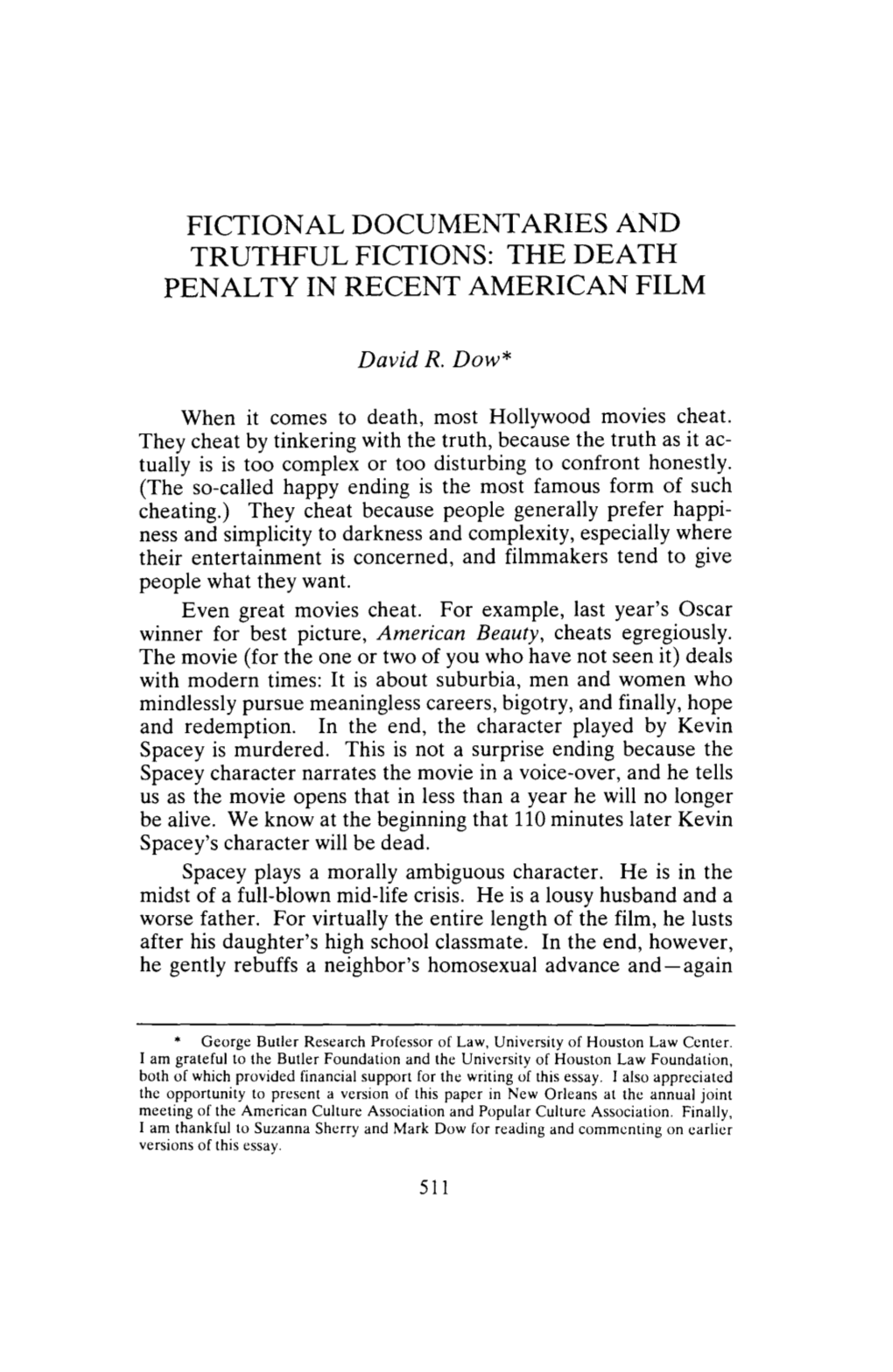 Fictional Documentaries and Truthful Fictions: the Death Penalty in Recent American Film