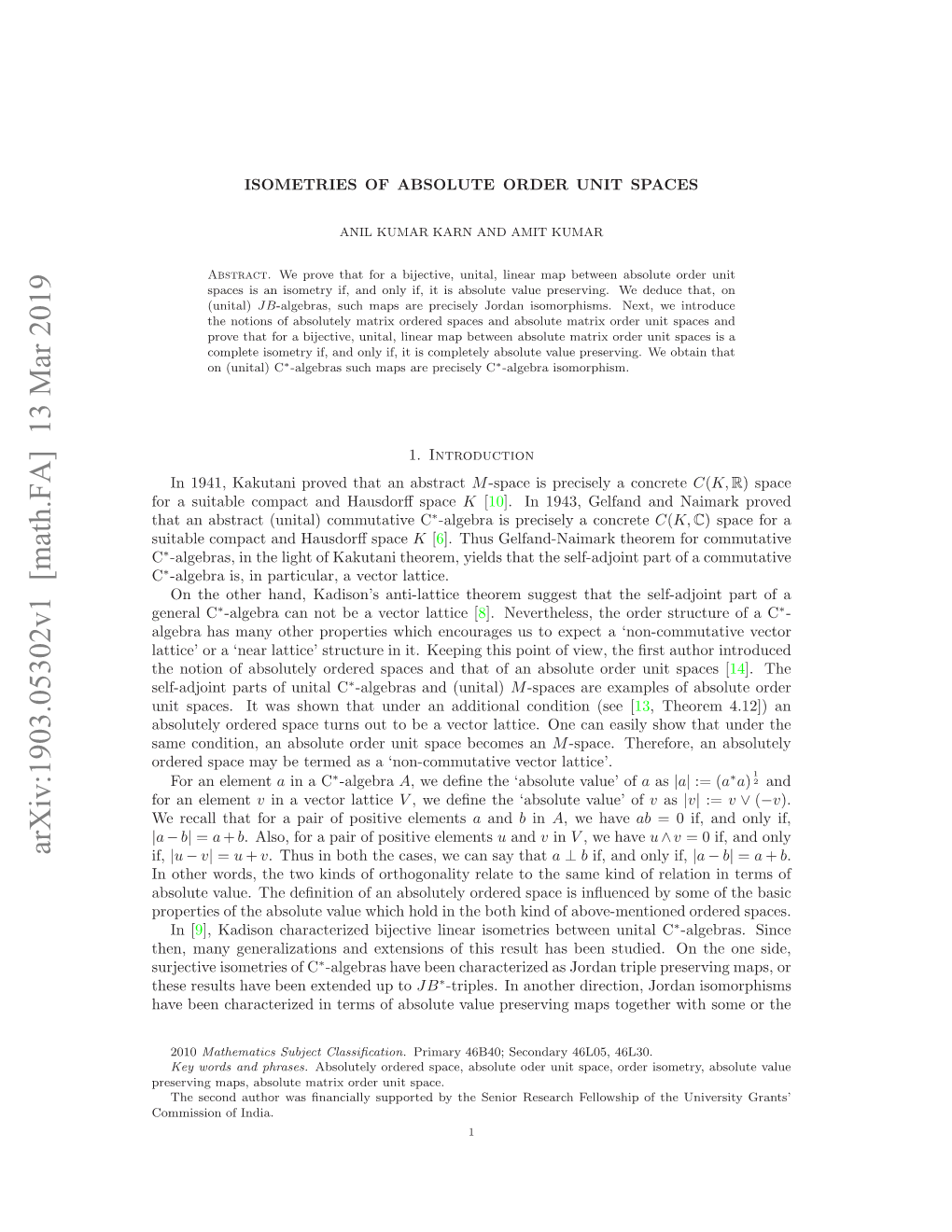 Isometries of Absolute Order Unit Spaces