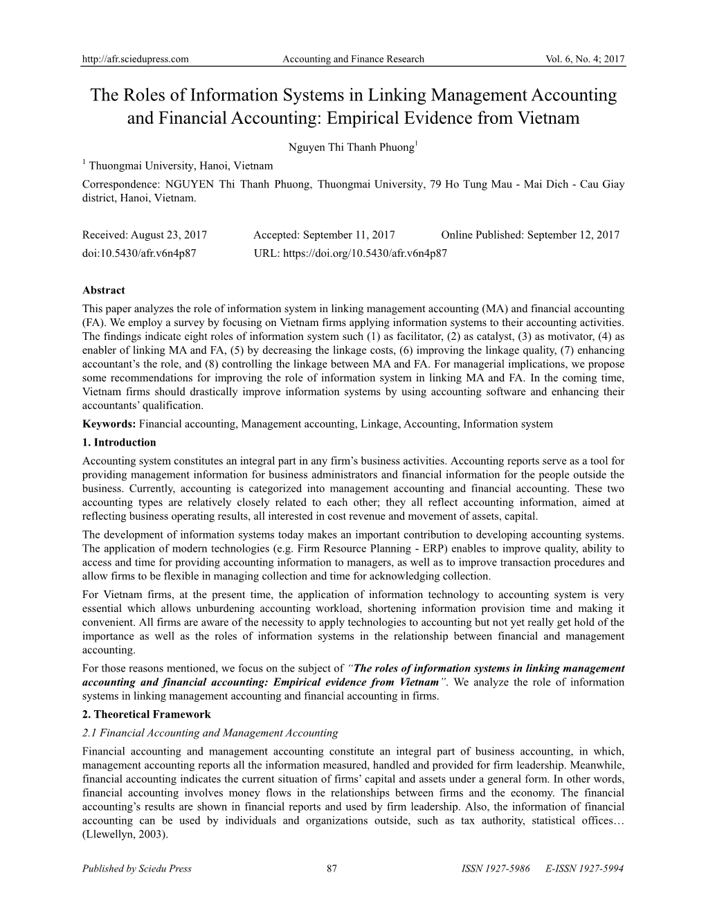 The Roles of Information Systems in Linking Management Accounting and Financial Accounting: Empirical Evidence from Vietnam